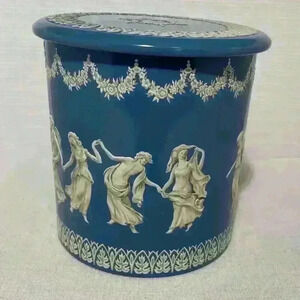 Wedgewood Style Blue & White Canister Holland Dancing Goddesses Vintage